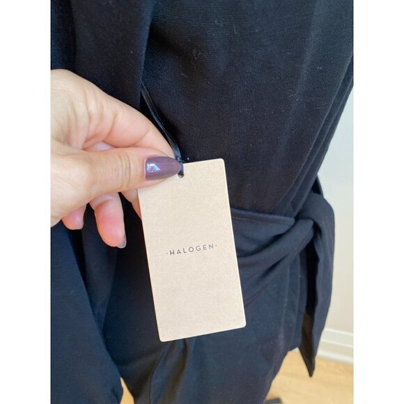 HALOGEN BNWT Sz Small Womens Black Long Sleeve Top Tie Waist New - Picture 5 of 7